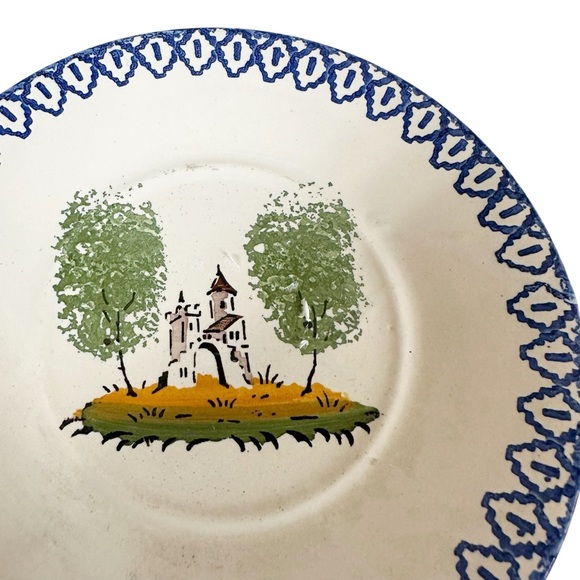 SAINT CLEMENT Luneville Art Pottery Mug with SaucerSet of 4 Handpainted France - Picture 4 of 8